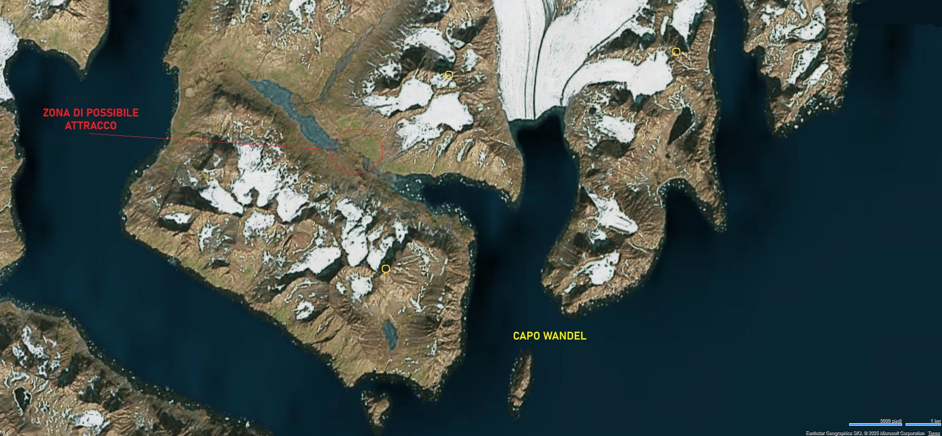 Inizio Missione - Capo Wandel, costa orientale della Groenlandia - possibile areale d'attracco