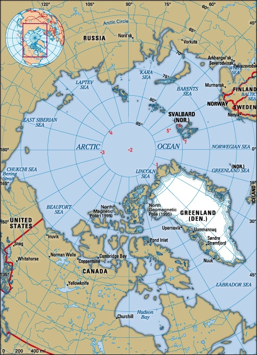 Punti notevoli delle tratte aeree oceaniche artiche