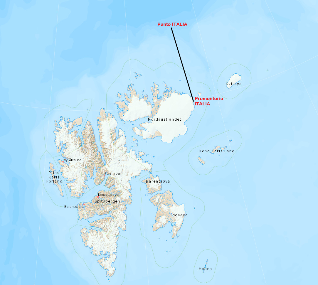 Punto ITALIA e rotta per il Promontorio ITALIA.