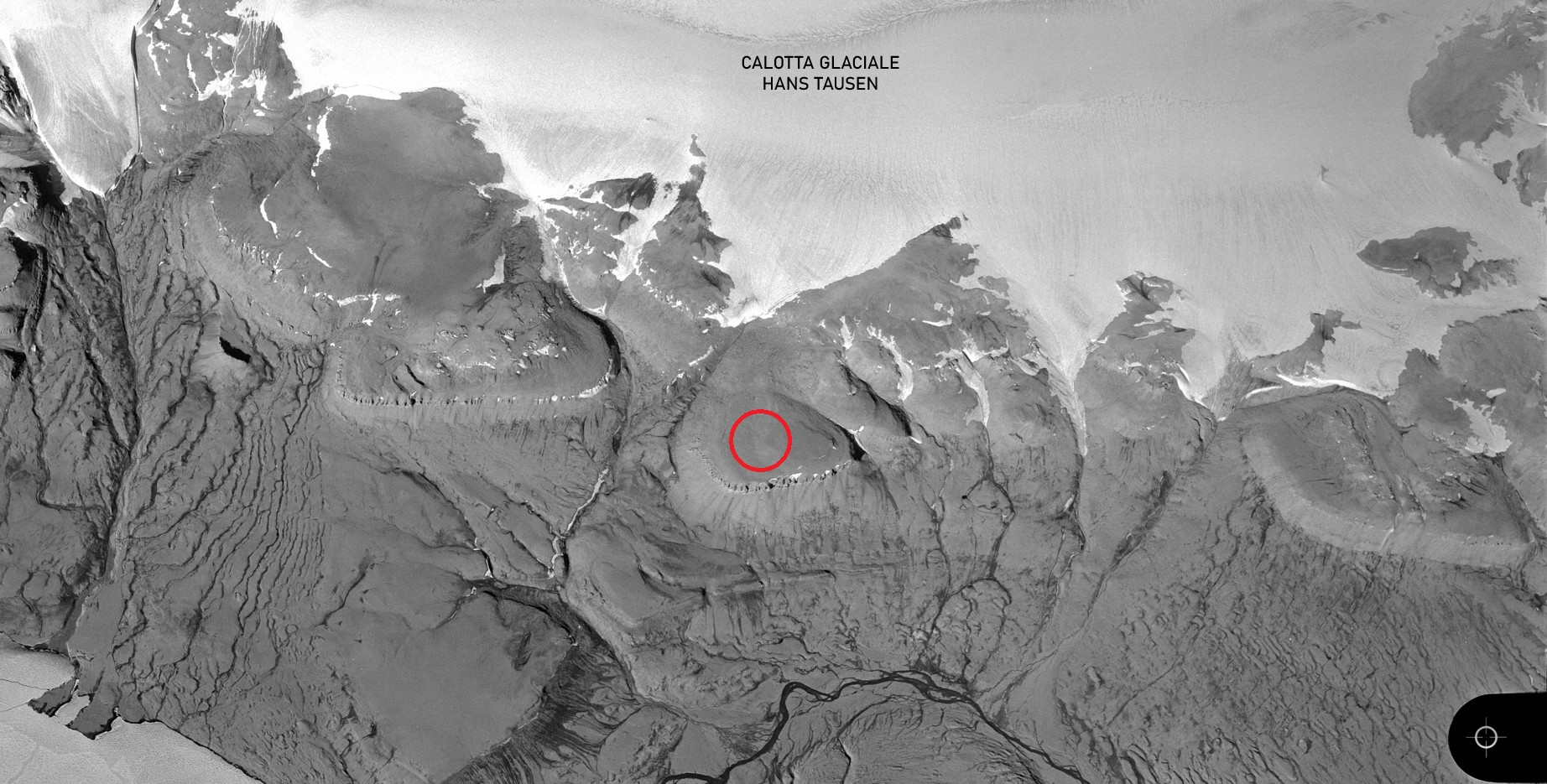 Fotografia aerea dell'areale di attracco nel punto C di sbarco (Piede di Tausen).