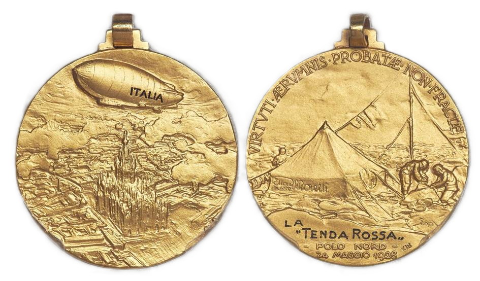 Fronte-retro della medaglia commemorativa emessa nel 1928; oro 18 carati, mm 30 per circa g 15
